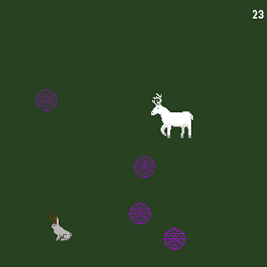 A few animals sit against a green backdrop. Various arcane circles are scattered among the animals.