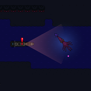 A large pink squid is detected by a battleship