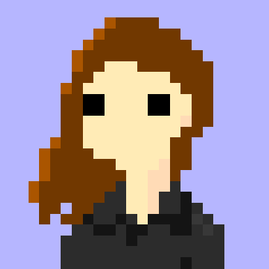 a pixelated drawing of me, a white person with long brown hair wearing a dark shirt