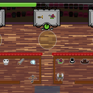 A cropped screenshot of the game, depicting a stage and various theater props